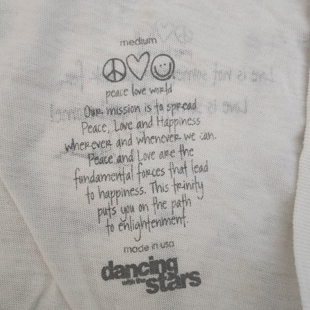 Dancing With The Stars, Peace Love World, White V-Neck Tee with Gold Star NWOT. - Picture 8 of 10